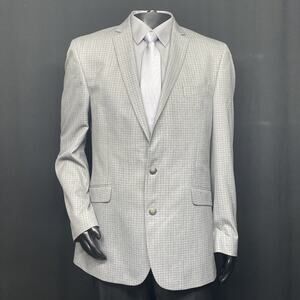 Kenneth Cole Reaction Mens 44 L Gray Check Blazer Sport Coat Suit Jacket Career